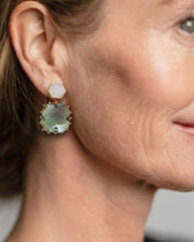 Load image into Gallery viewer, ohrringe, earrings .925er Sterlingsilber mit 18K Grüner Amethyst (Tropfen), Mondstein (Stecker) 4 cm