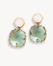 Bild in Galerie-Viewer laden, Hängeohrringe, earrings .925er Sterlingsilber mit 18K Grüner Amethyst (Tropfen), Mondstein (Stecker) 4 cm
