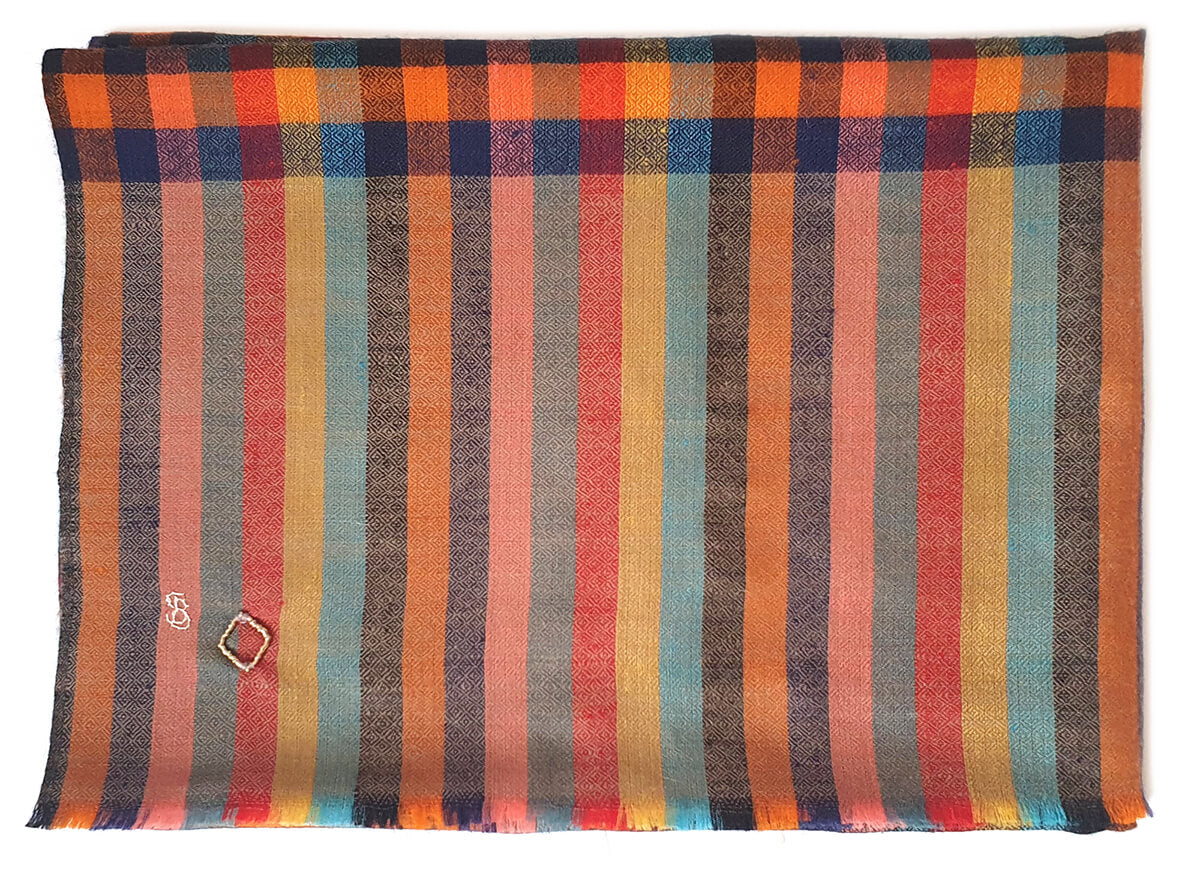Handgewebter LURY Pashmina Schal aus reinem Kaschmir mit feinem Karomuster in neutralen Erdtönen