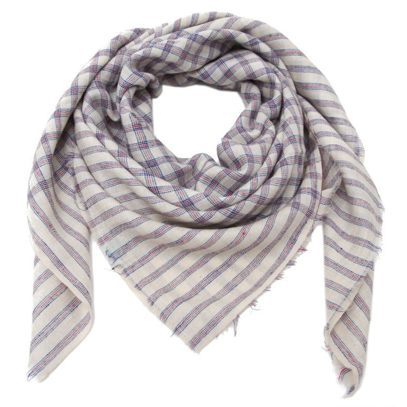 KIANJA Pashmina-Foulard dreieckig drapiert, mit feinen graublauen Karos und rosa Akzenten auf Creme
