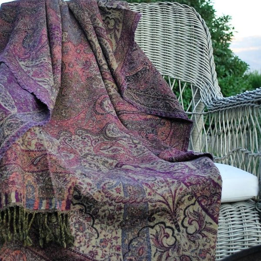 Plaid en Laine Bordeaux & Beige